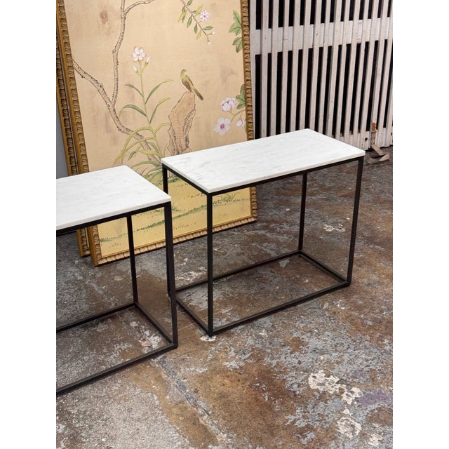 Pottery Barn Pottery Barn Delaney Rectangular Marble End Tables, Pair For Sale - Image 4 of 12