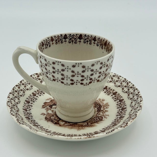 Mid 20th Century Vintage Empire England “Beverley” Brown Transferware Cup & Saucer With Interior Fruit Motif For Sale - Image 5 of 9