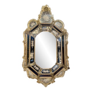 Vintage Murano Glass Etched Mirror For Sale