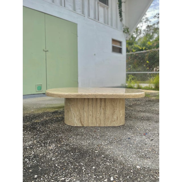 Late 20th Century Vintage Modern Stone Coffee Table With Ripple Pedestal Base | Italian Style For Sale - Image 5 of 13