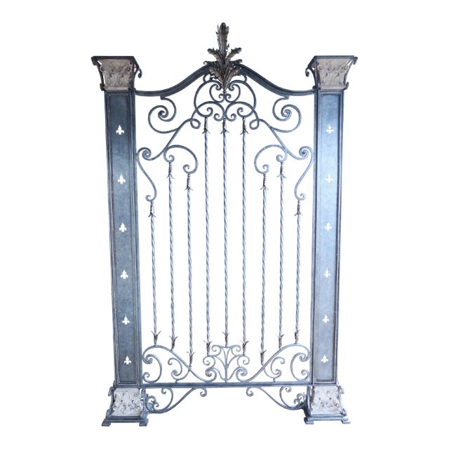 Large Wrought Iron Decorated Silver Wall Gate For Sale