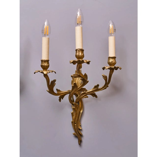 Louis XV Three-Armed Wall Lamps, Set of 2 For Sale - Image 6 of 9