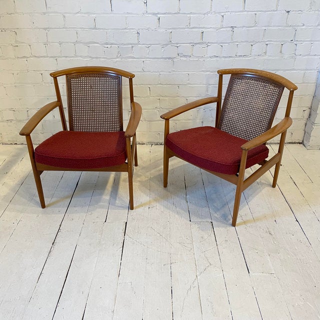 Vintage Mid Century Dux Club Chairs With Canes Backs, Unmarked a Pair