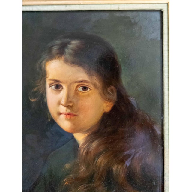 19th Century Portrait Painting of a Young Girl After Ferdinand Strauss, Giltwood Frame For Sale - Image 9 of 14