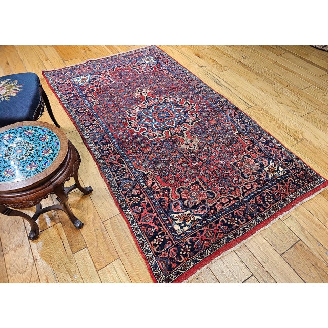 Vintage Persian Bidjar Rug, Hand-Knotted Wool, Geometric Pattern, Red & Blue, 5x8 For Sale - Image 12 of 18