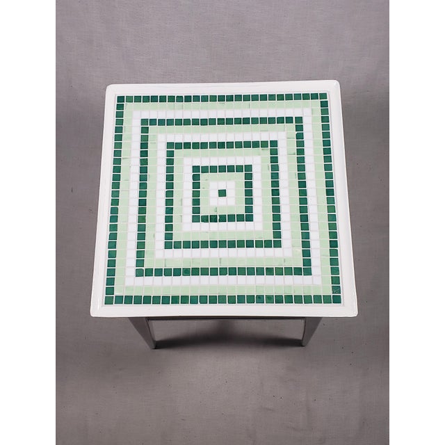 1950s 1950s Mid-Century Modern Original Side Table Restored W/Patterned Italian Glass Mosaic Tile From Sicis For Sale - Image 5 of 8