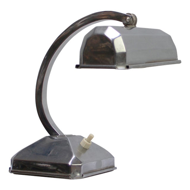Art Deco French Brass Nickel Plates Banker Lamp For Sale