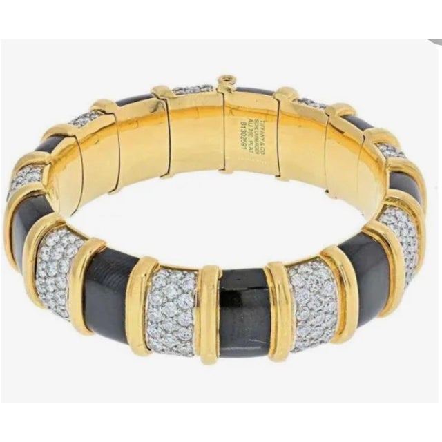 Tiffany & Co.Platinum & 18k Yellow Gold Schlumberger Paillonne Diamond Bangle For Sale - Image 4 of 8