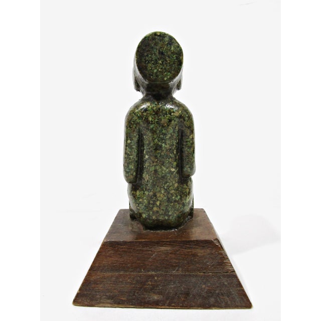 Tribal Aztec-Inspired Pre-Columbian Style Seated Figure Statue on Wood Base For Sale - Image 3 of 10