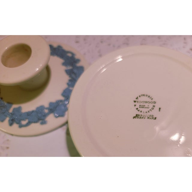 Wedgwood Etruria Blue on Cream Queensware Candleholders, Barlaston Embossed. Made in England. Rare, Discontinued....