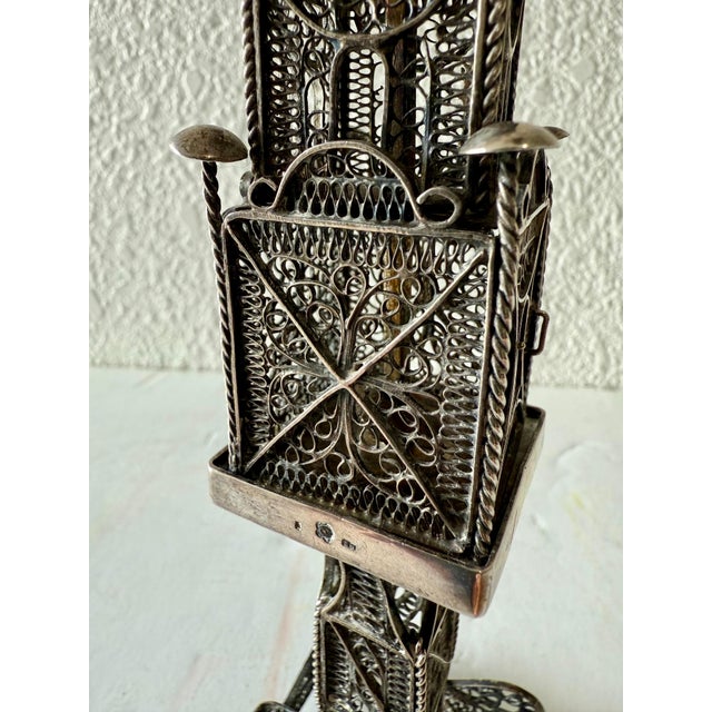 Metal Rare 19th C Antique Silver Filigree Judaica Besamim Spice Tower Austro Hungarian For Sale - Image 7 of 12