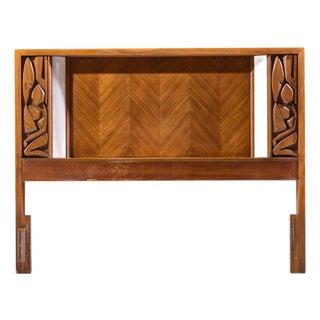 United Tiki Brutalist Mid Century Walnut Queen Headboard For Sale