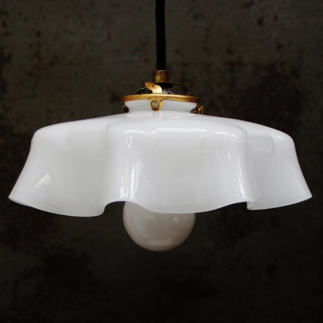 French White Opaline Glass Pendant Lamp For Sale - Image 4 of 8