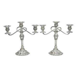 Vintage International Silver Co Countess Silver Plated 3 Arm Candelabra - Pair For Sale