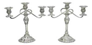 Vintage International Silver Co Countess Silver Plated 3 Arm Candelabra - Pair