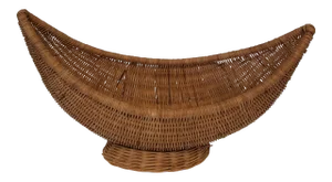 1960s Natural Wicker Crescent Shaped Basket Centerpiece