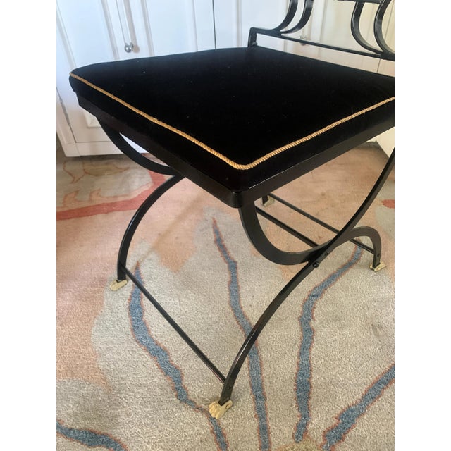 Mid 20th Century Maison Jansen Brass Swan and Black Lyre Back Folding Chairs with Claw feet - Set of 6 For Sale - Image 5 of 13