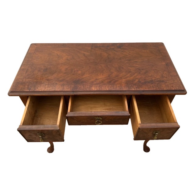 1960s Petite Desk Vanity, Chippendale Style, Three Dovetail Drawers, Solid Walnut For Sale - Image 4 of 12