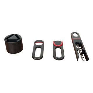 Postmodern Danish Red and Black Bottle Opener and Corkscrew Bar Set by Bjarne Bo for Ideas, Denmark, 1980s, Set of 4 For Sale