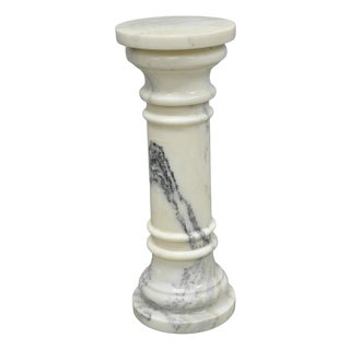 Vintage Italian Classical White Marble Column Form Round 32" Pedestal Bust Stand For Sale