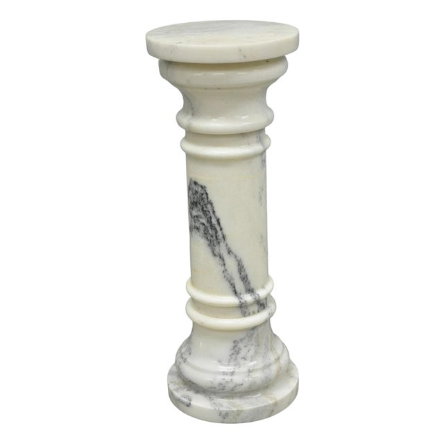 Vintage Italian Classical White Marble Column Form Round 32" Pedestal Bust Stand For Sale