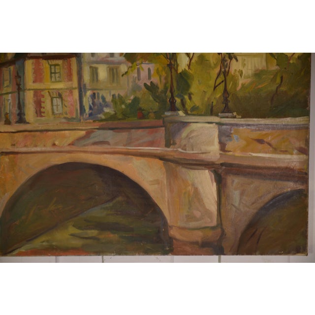 Modern Figurative Post-Impressionist Artist, Canal Poirot, 1980, Oil Painting on Canvas For Sale - Image 3 of 9