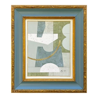 Mid Century Modern Blue Collage in Vintage Frame For Sale