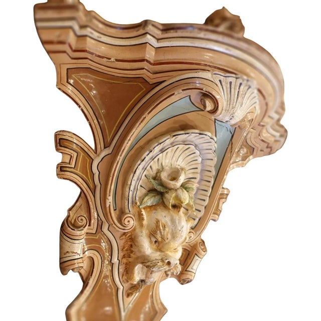 Pair of Monumental 18th Century Rococo Multi-Tier Corner Wall Brackets With Mascarons For Sale - Image 4 of 8