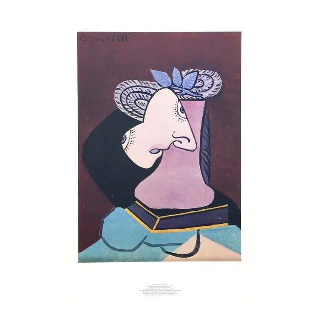 Pablo Picasso Le Chapeau de Paille au Feuillage Bleu, 1980 Offset lithograph on Arches paper. Framed with museum quality...