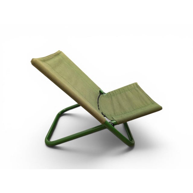 Vintage Lounge Chair in Green Metal and Canvas with Floral Cushion from Arflex For Sale - Image 9 of 14