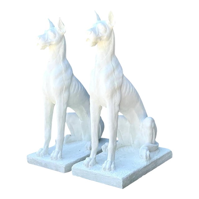Vintage Solid Cast Cement Great Dane Statues - A Pair For Sale