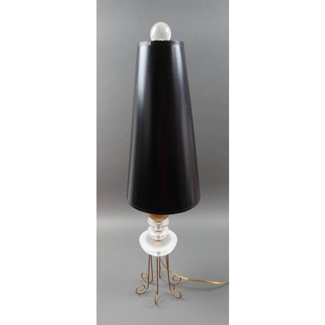 Mid 20th Century Gold Orb Table Lamp With Crackled Lucite Accents Wire Metal Legs For Sale - Image 9 of 9