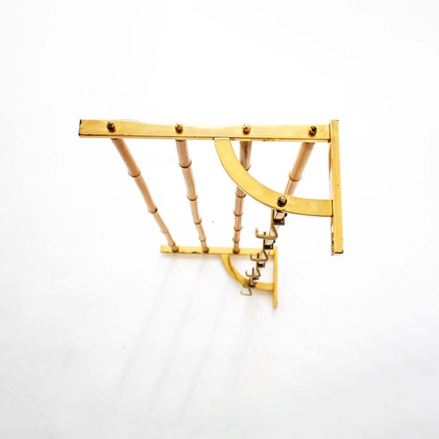 1950s Wall-Mounted Coat Rack in Brass and Bamboo, 1950s For Sale - Image 5 of 7