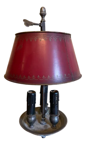 French Table Lamp in Metal and Wood