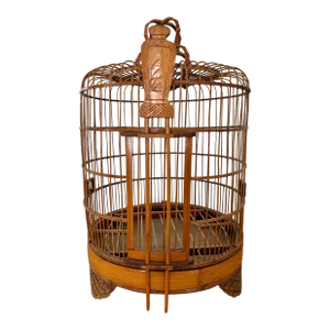Large Vintage Asian Round Wooden Birdcage
