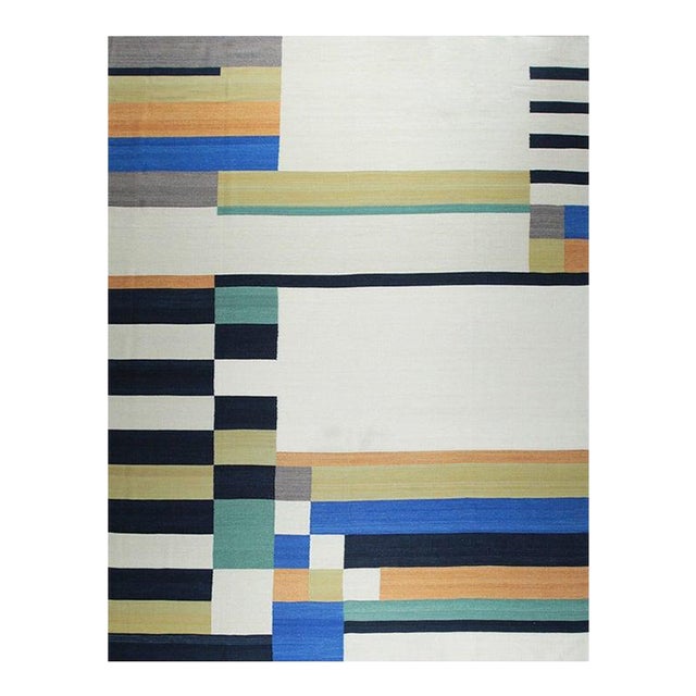 10x14 Multicolor Hand-Knotted Wool Deconstructed Geometry Geometric Carpet Rug For Sale