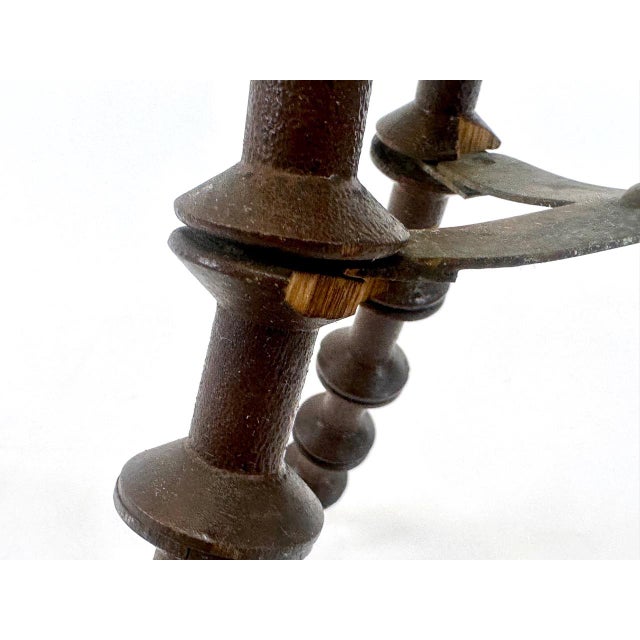 Brown Antique Victorian Folk Art Wood Spool Side Table For Sale - Image 8 of 18