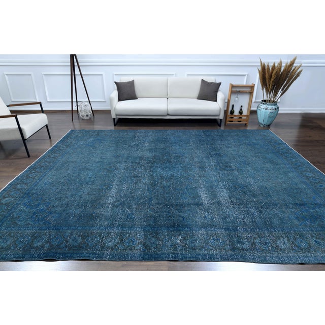 Blue 1970s Vintage Persian Handmade Wool Cotton Blue Area Rug For Sale - Image 8 of 11