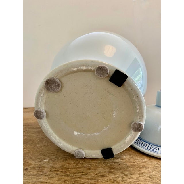 2010s White Temple Jar With Blue Greek Key Trim For Sale - Image 5 of 7