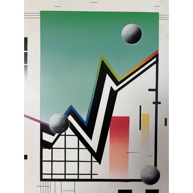 Green Original Postmodern New Wave Hard Edge Graphic Airbrushed Painting For Sale - Image 8 of 9