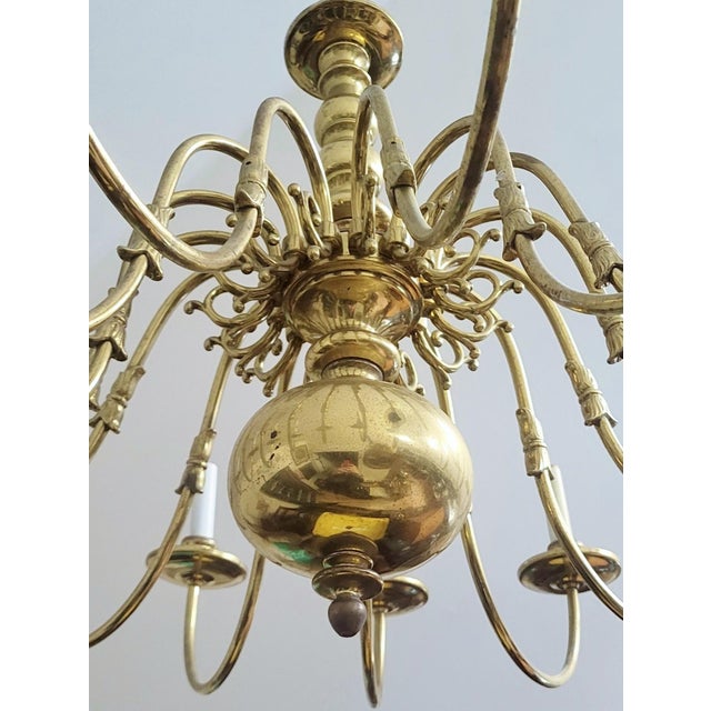 Mid-Century Modern Vintage German Mid-Century Modern Dutch Style Brass 15 Light Chandelier For Sale - Image 3 of 9