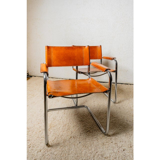 Modern Mid-Century Modern Chairs in Cognac Brown Leather, 1970s, Set of 2 For Sale - Image 3 of 12