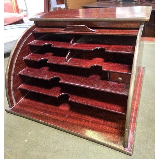 Wood Office Letter Filing Cabinet in Mahogany and Copper Reeds For Sale - Image 7 of 9