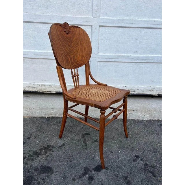 Brown 19th Century Art Nouveau Style Tiger Oak Bentwood Carved Side Chair For Sale - Image 8 of 11