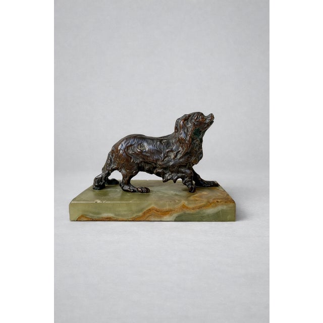Cavalier King Charles Spaniel in Bronze and Green Onyx by Pierre-Jules Méne For Sale - Image 11 of 11