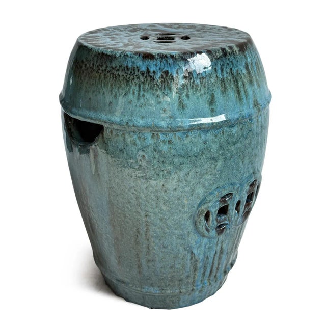 Ceramic Vintage Ocean Blue Ceramic Garden Stool For Sale - Image 7 of 9