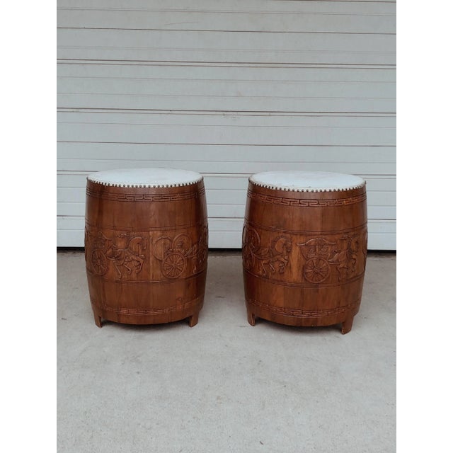 Early 20th Century Carved Conga Drum Tables a Pair Chairish