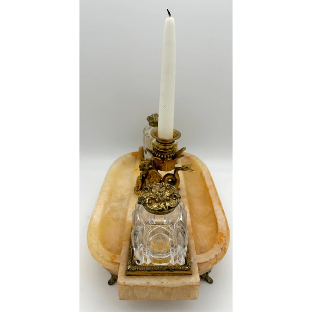 Late 19th Century French Gothic Ormolu Cut Glass & Marble/Quartz Double Inkwell For Sale - Image 5 of 7