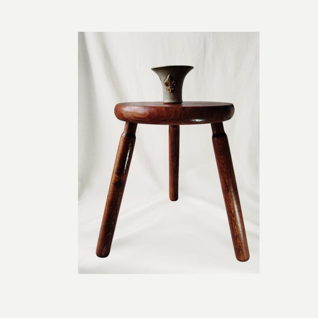 Vintage Solid Oak Tripod Stool | Brutalist Design This vintage tripod stool beautifully combines the simplicity of...