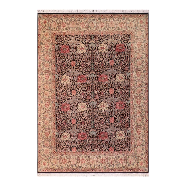 Art Nouveau William Morris Pak-Persian Black/Beige Wool Rug - 8'1'' X 10'5'' For Sale